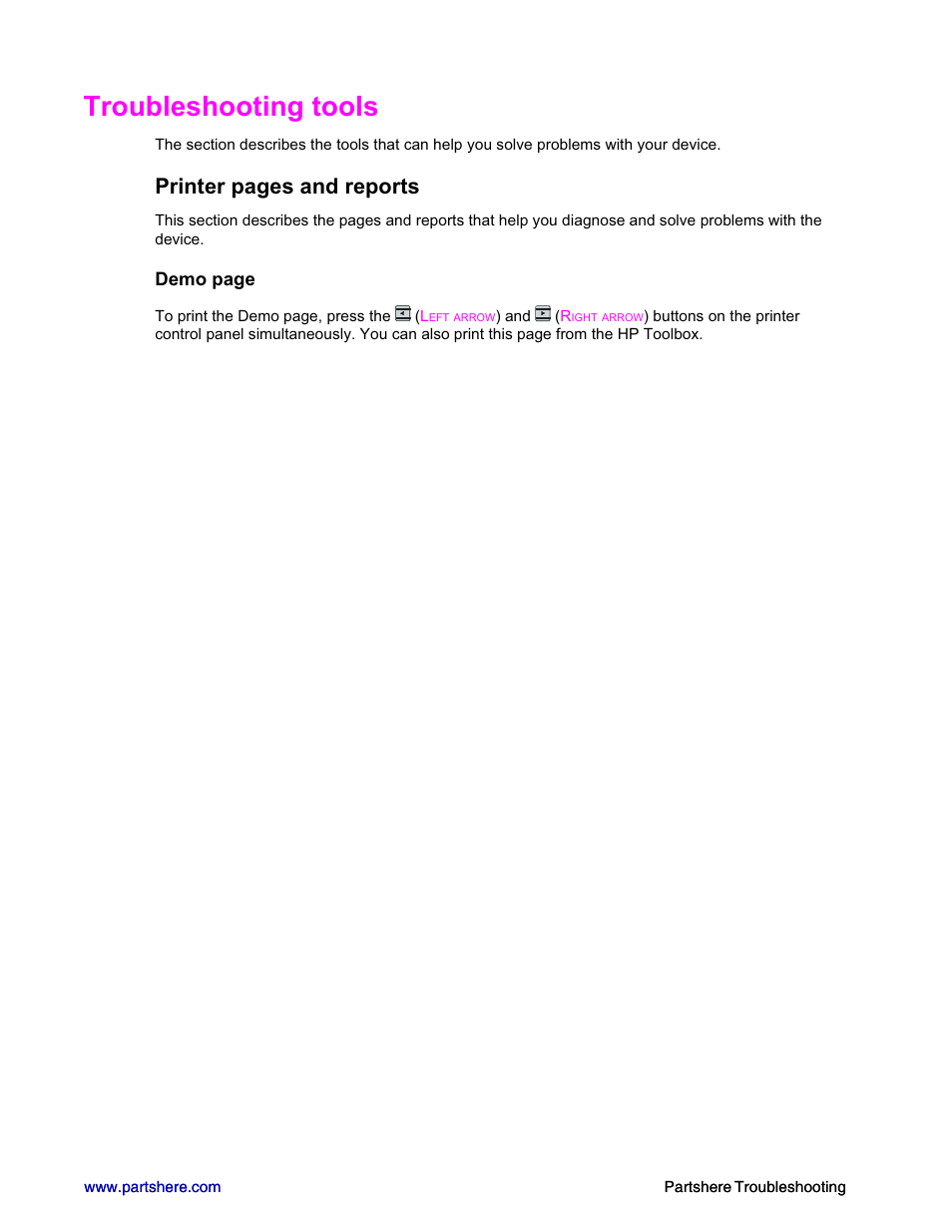 Troubleshooting tools, Printer pages and reports | HP 2600n User Manual | Page 32 / 52