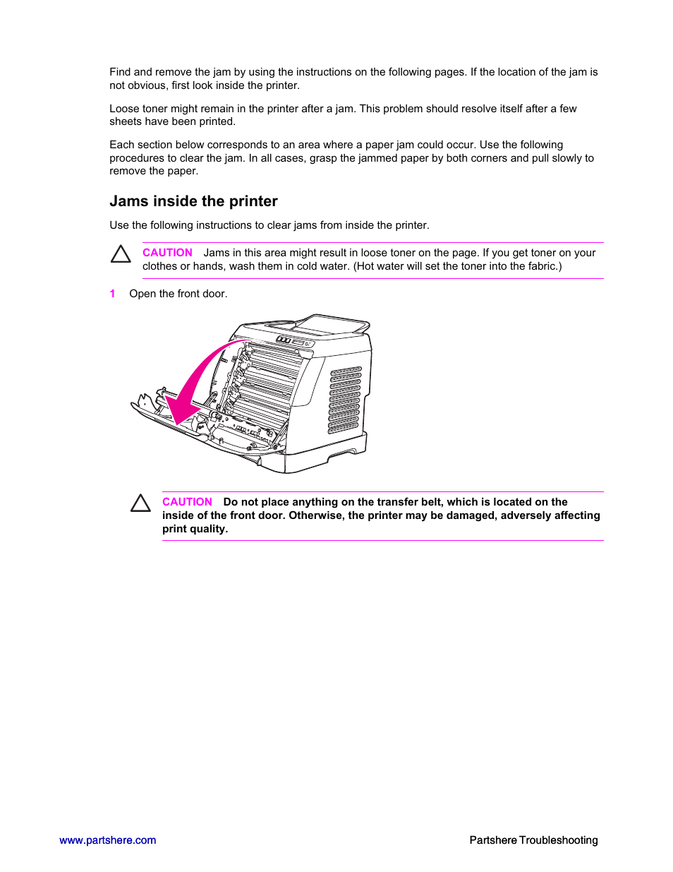 Jams inside the printer | HP 2600n User Manual | Page 6 / 52