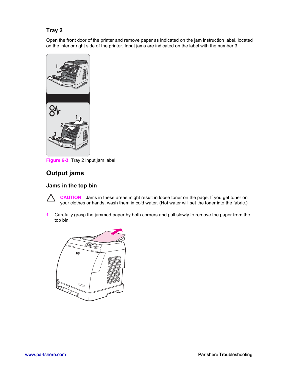 Output jams | HP 2600n User Manual | Page 8 / 52