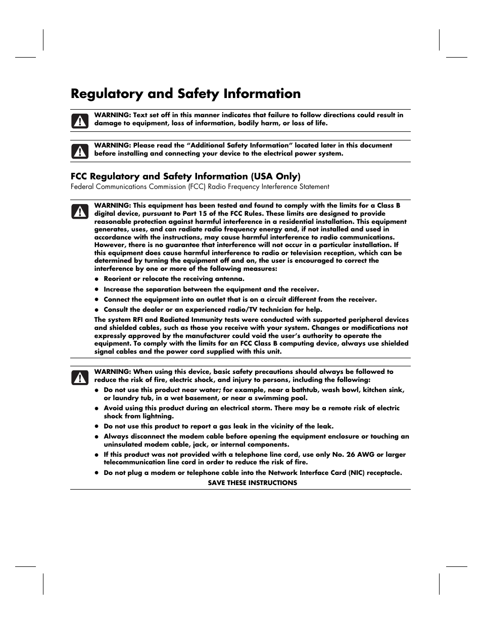 Regulatory and safety information, Fcc regulatory and safety information (usa only) | HP KPEC992M User Manual | Page 15 / 16