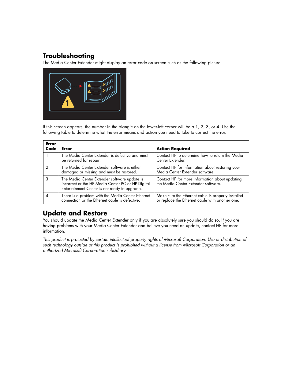 Troubleshooting, Update and restore | HP KPEC992M User Manual | Page 6 / 16