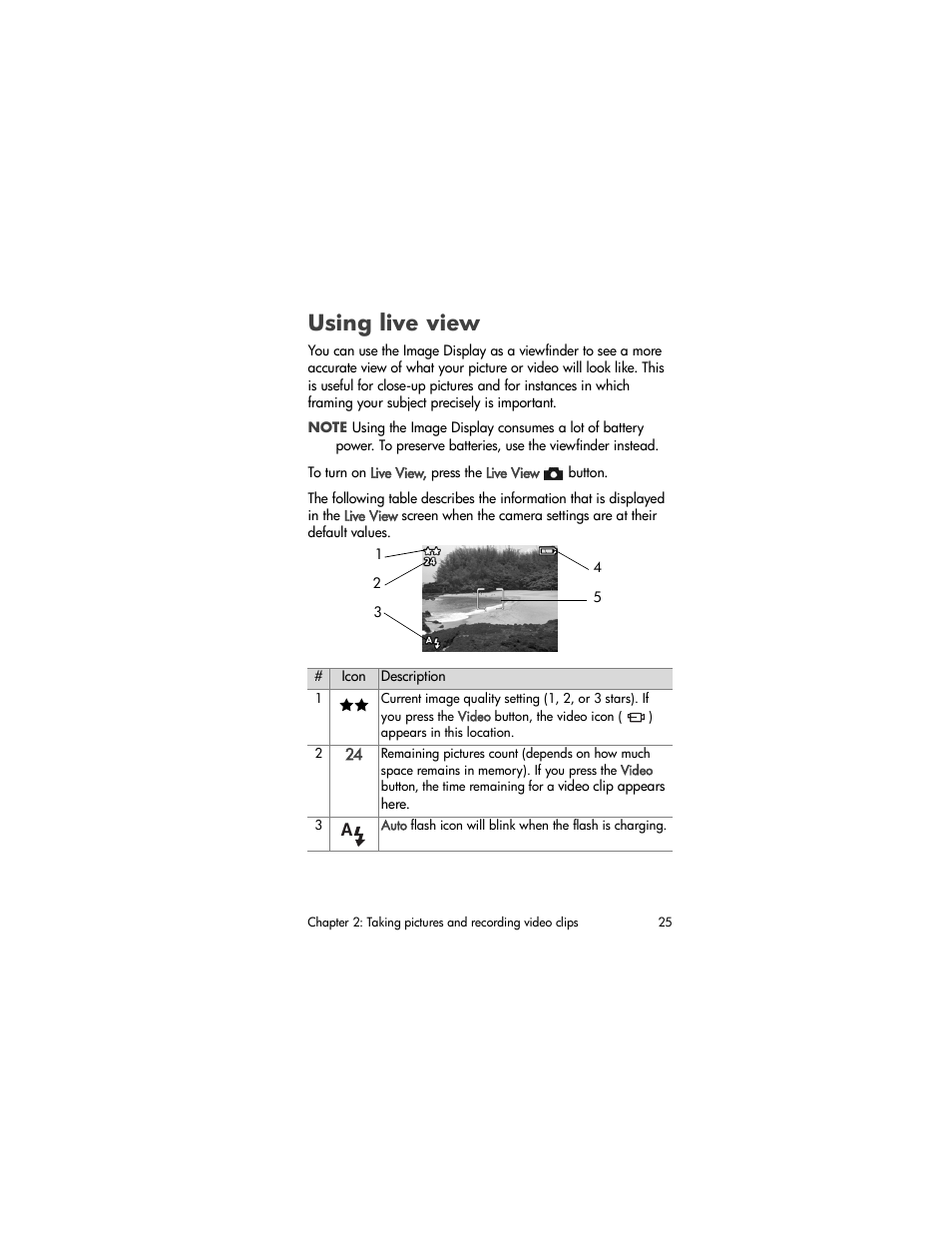 Using live view | HP Photosmart 730 series User Manual | Page 25 / 116