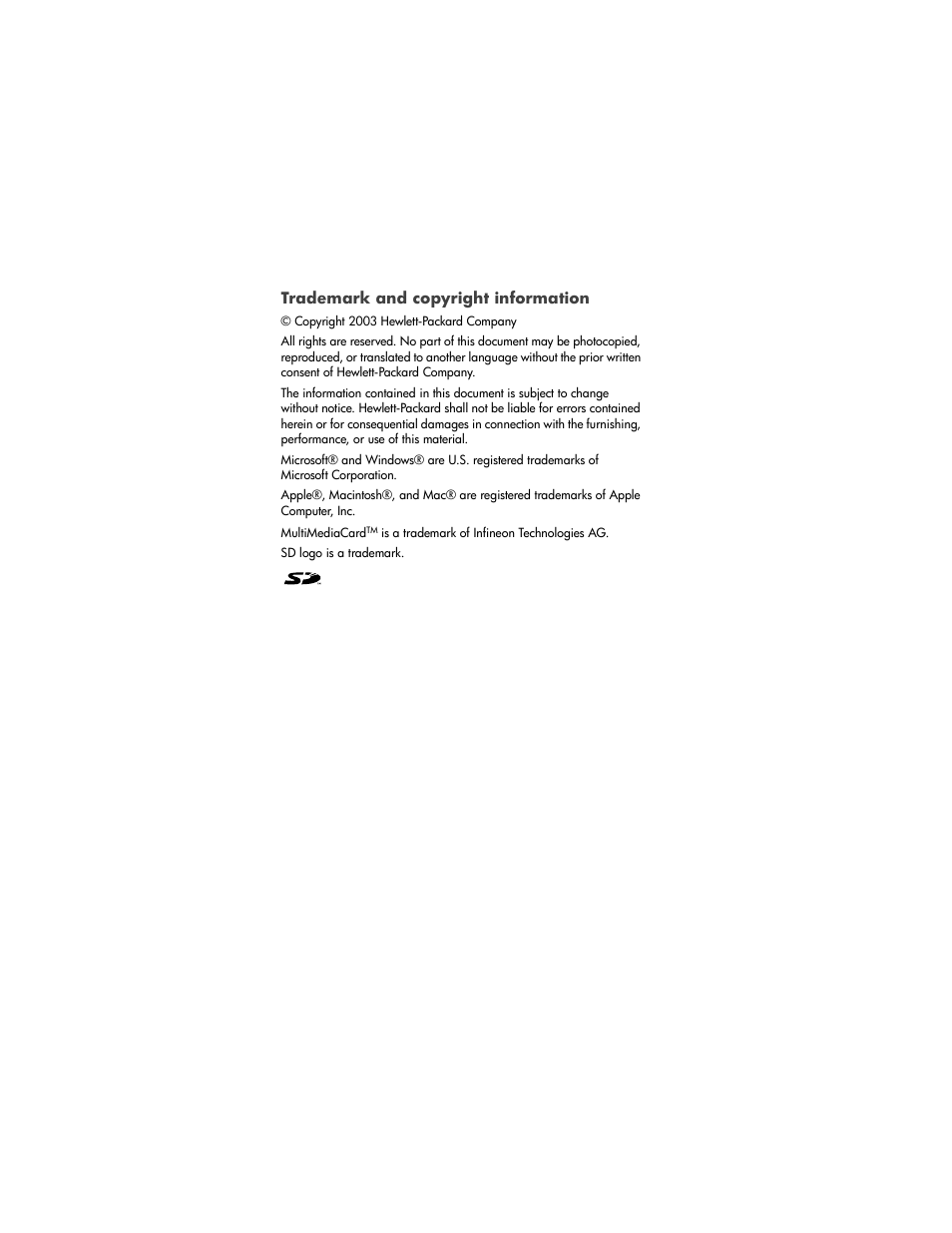 Trademark and copyright information | HP Photosmart 730 series User Manual | Page 3 / 116