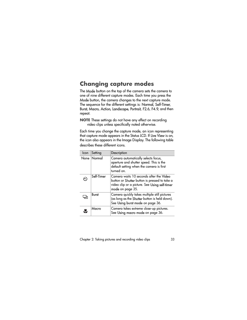 Changing capture modes | HP Photosmart 730 series User Manual | Page 33 / 116