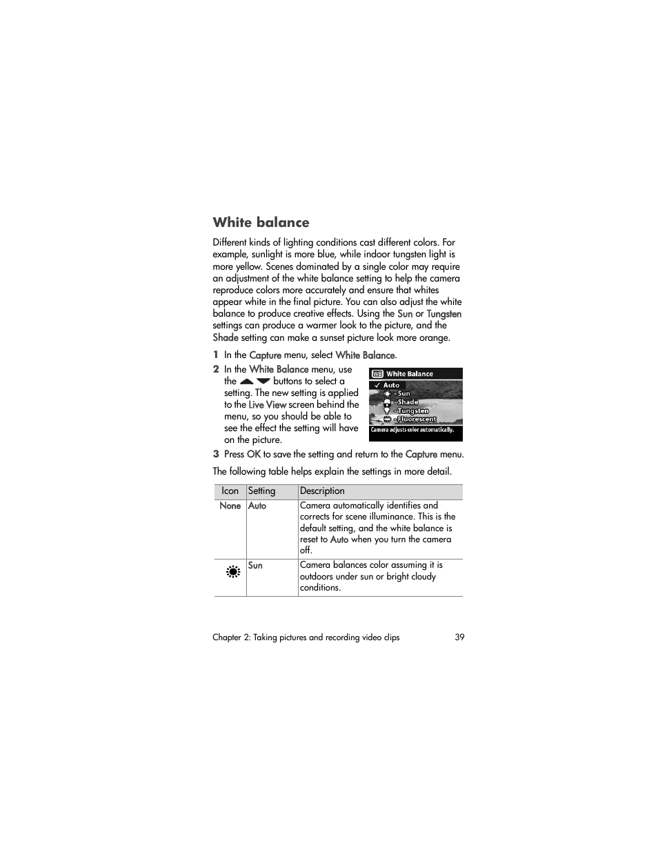 White balance | HP Photosmart 730 series User Manual | Page 39 / 116