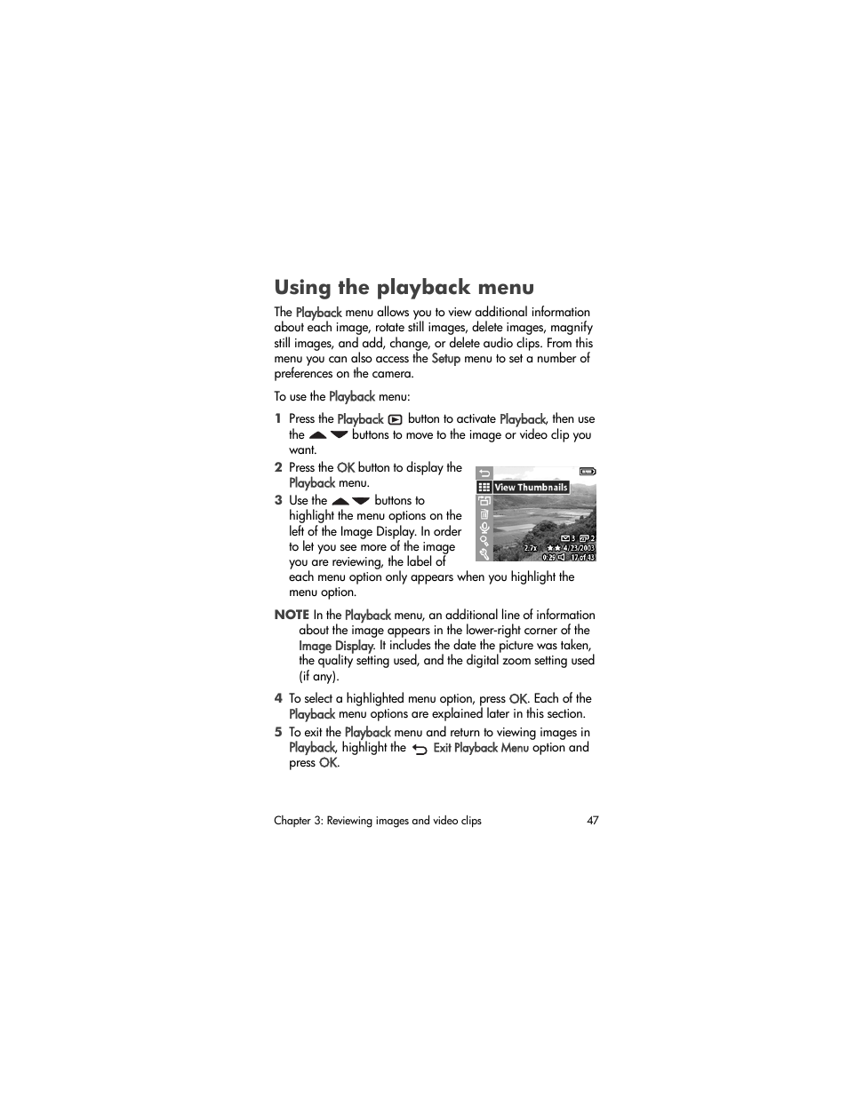 Using the playback menu, Using the, Playback menu | HP Photosmart 730 series User Manual | Page 47 / 116