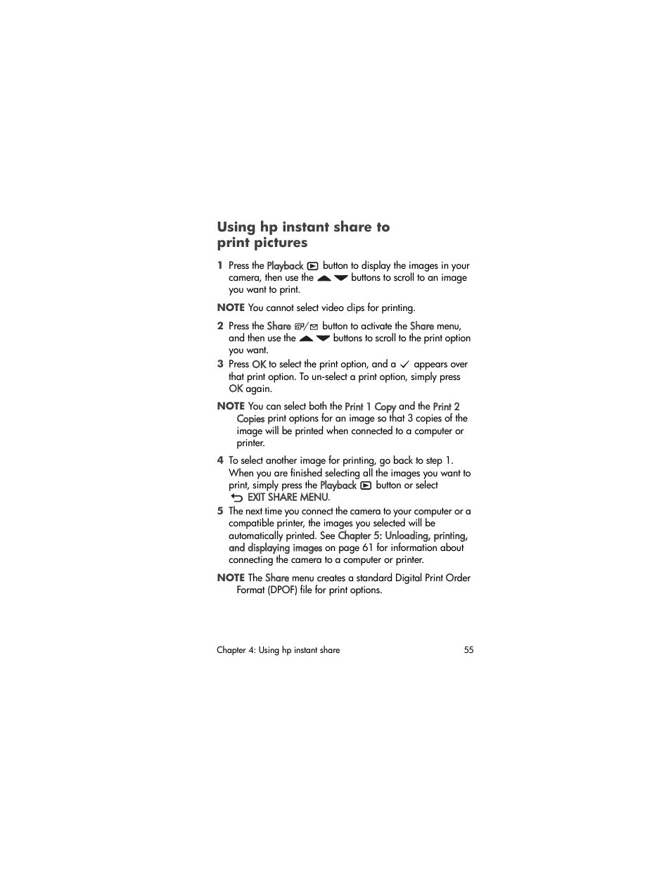 Using hp instant share to print pictures, Using hp instant share to, Print pictures | HP Photosmart 730 series User Manual | Page 55 / 116
