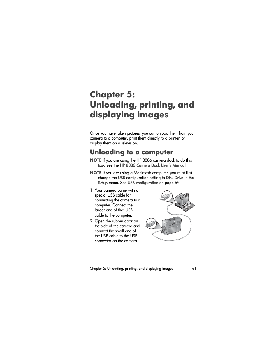 Unloading to a computer, Chapter 5: unloading, printing, And displaying images | Chapter 5: unloading, printing, and, Displaying images | HP Photosmart 730 series User Manual | Page 61 / 116