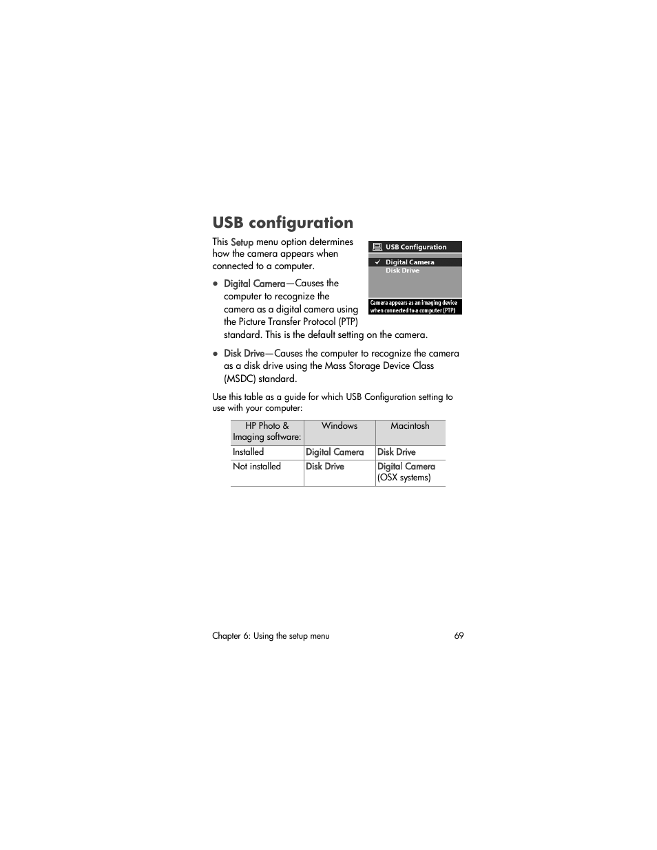 Usb configuration | HP Photosmart 730 series User Manual | Page 69 / 116