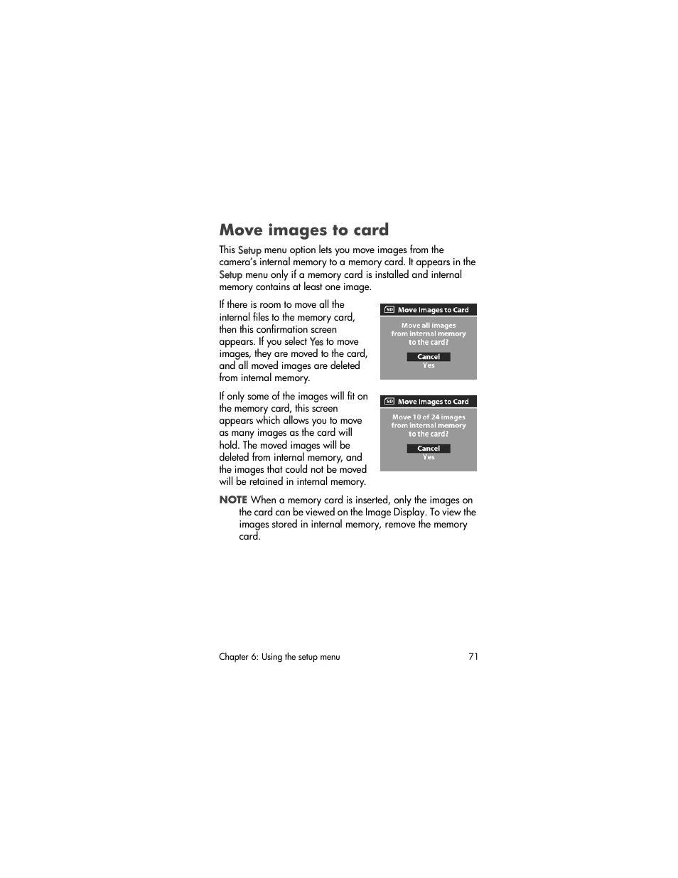 Move images to card | HP Photosmart 730 series User Manual | Page 71 / 116