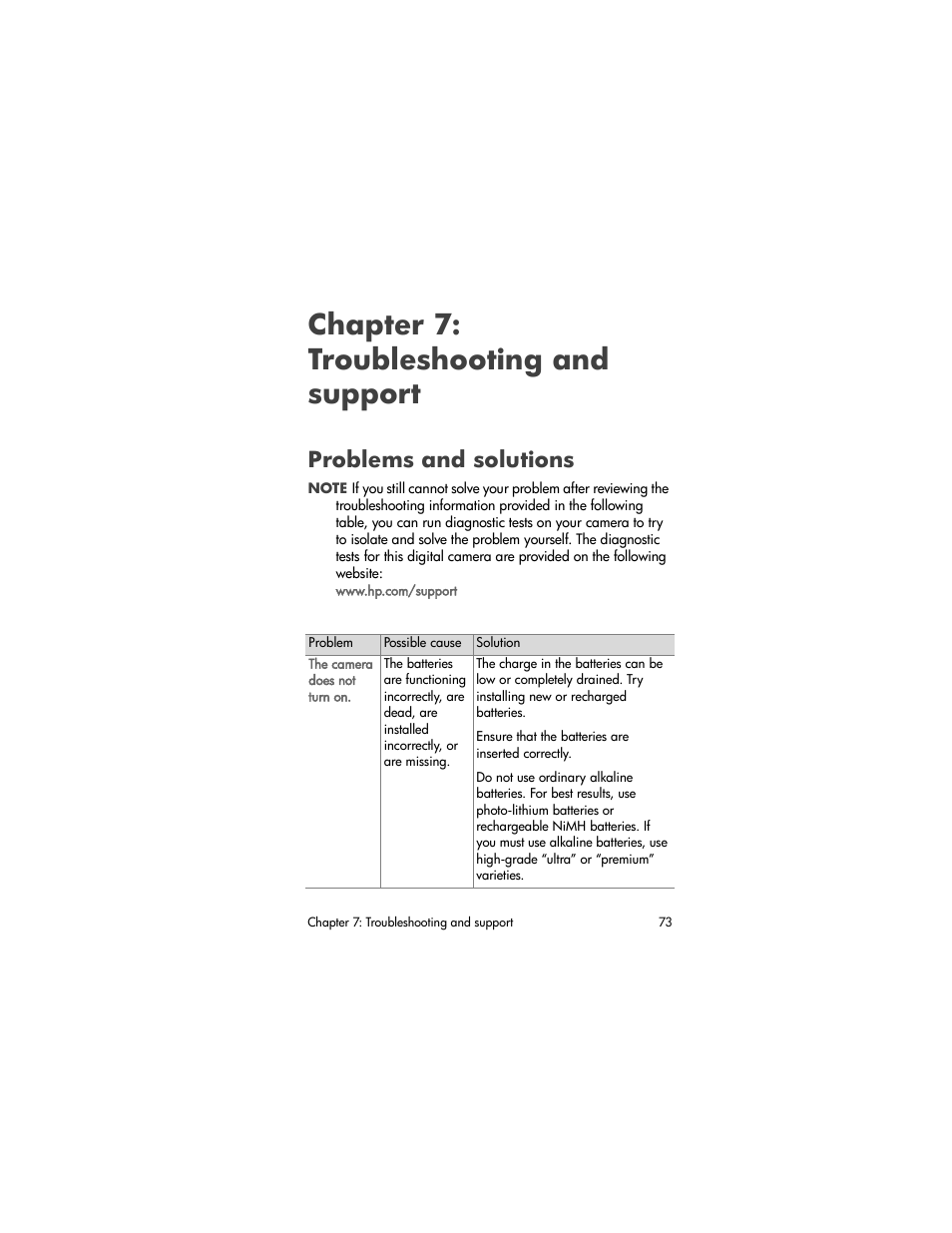 Chapter 7: troubleshooting and support, Problems and solutions | HP Photosmart 730 series User Manual | Page 73 / 116