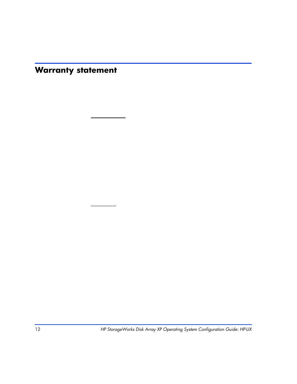 Warranty statement, Warranty statement 12 | HP XP12000 User Manual | Page 10 / 82