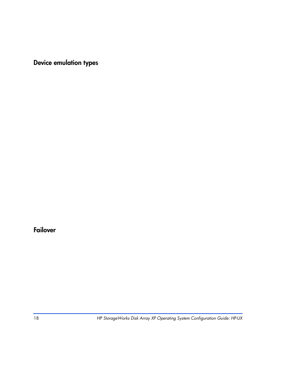 Device emulation types, Failover, Device emulation types 18 failover 18 | HP XP12000 User Manual | Page 16 / 82