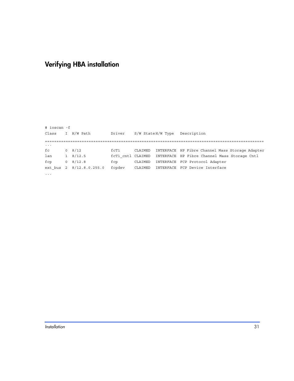 Verifying hba installation, Verifying hba installation 31 | HP XP12000 User Manual | Page 29 / 82