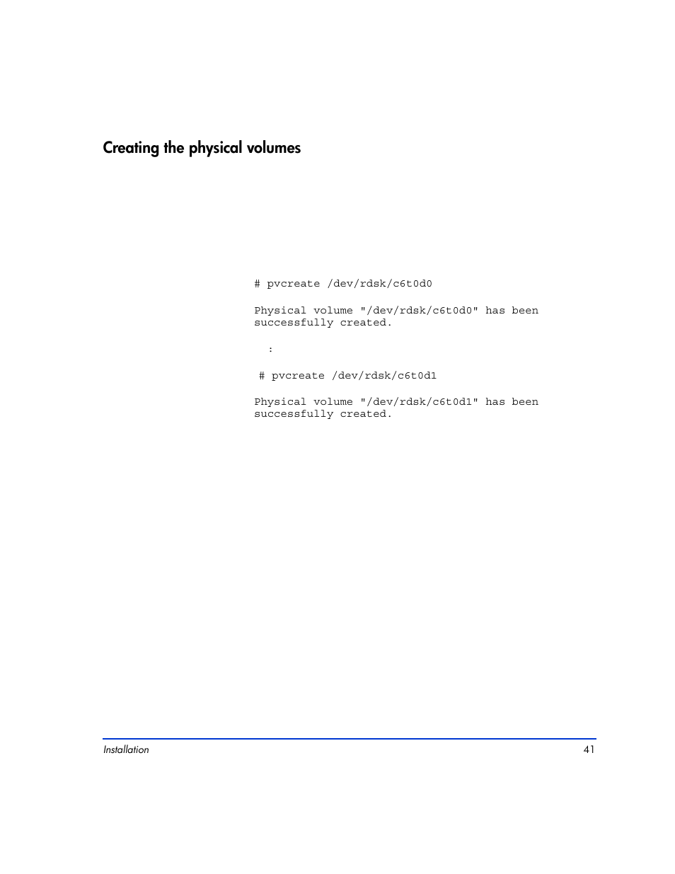 Creating the physical volumes, Creating the physical volumes 41 | HP XP12000 User Manual | Page 39 / 82