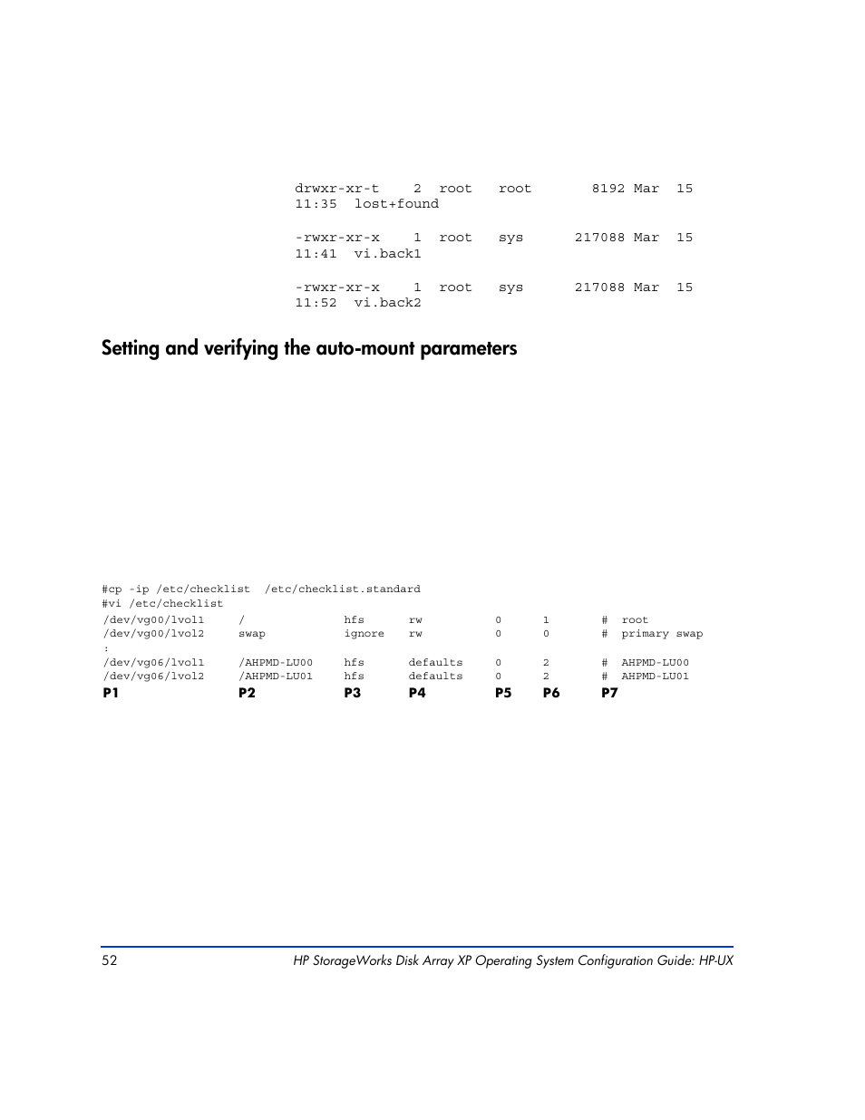 Setting and verifying the auto-mount parameters, Setting and verifying the auto-mount parameters 52 | HP XP12000 User Manual | Page 50 / 82