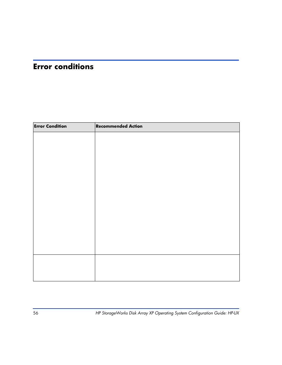 Error conditions, Error conditions 56 | HP XP12000 User Manual | Page 54 / 82