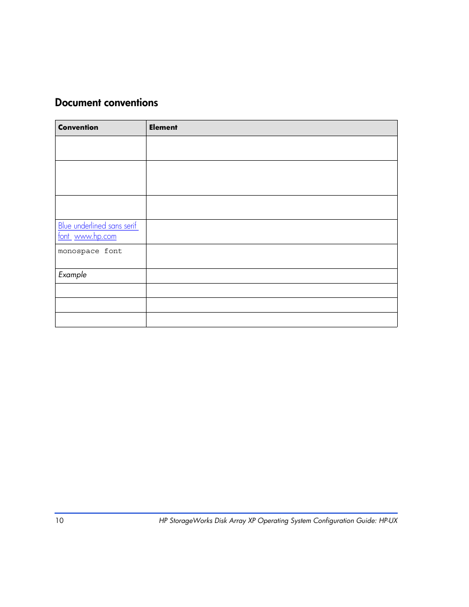 Document conventions, Document conventions 10 | HP XP12000 User Manual | Page 8 / 82