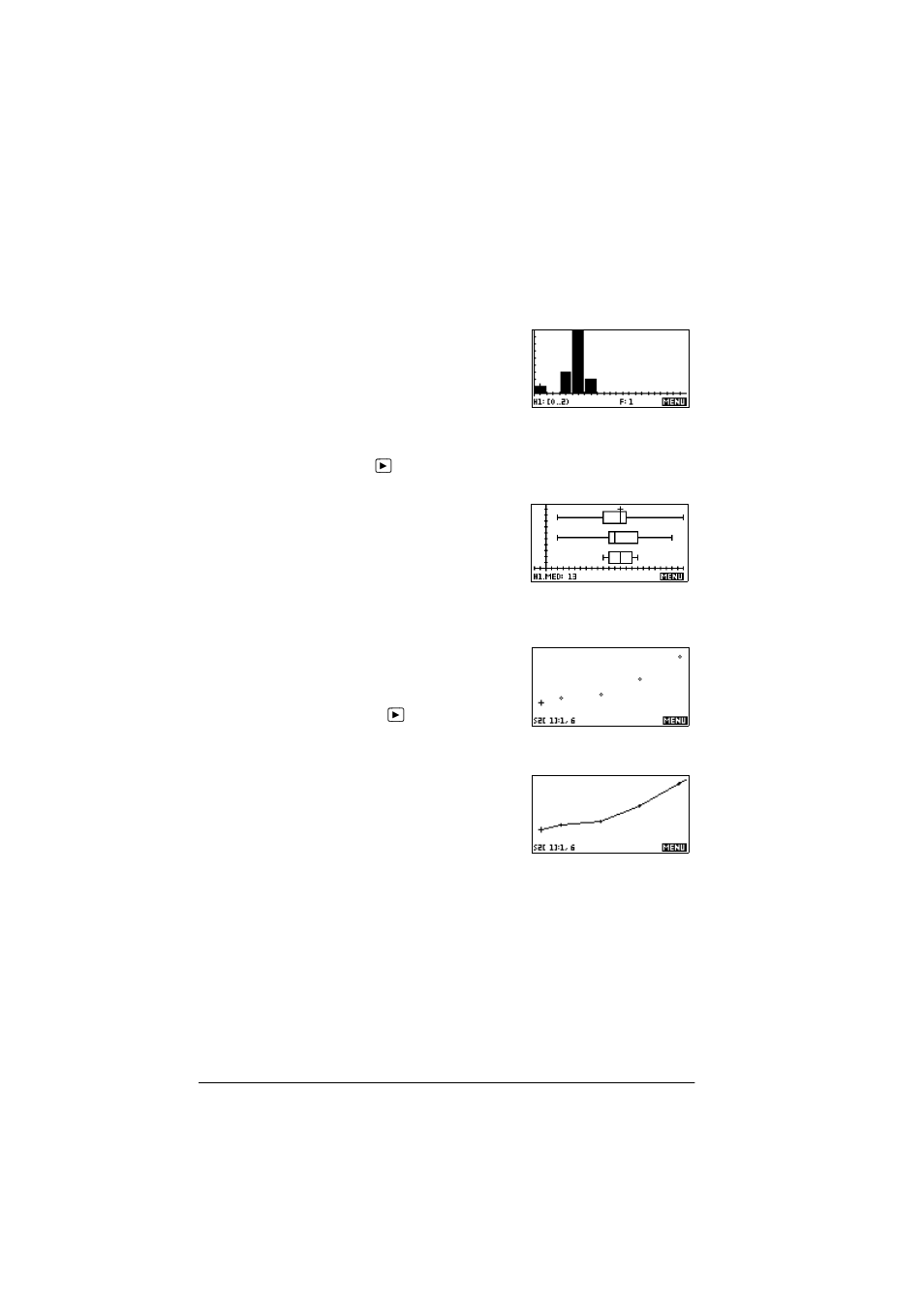 Plot types, Histogram, Box and whisker plot | Scatter plot | HP 39g+ User Manual | Page 108 / 288