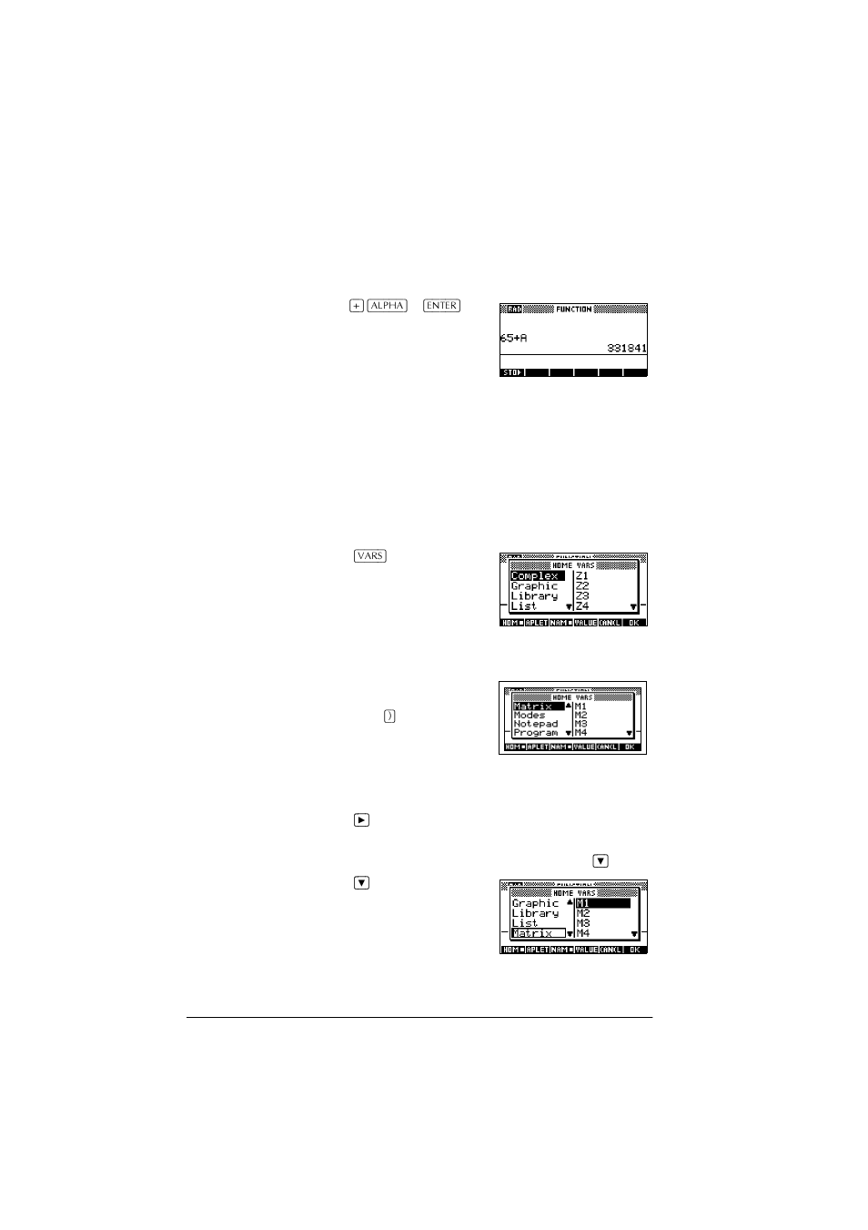 The vars menu | HP 39g+ User Manual | Page 166 / 288