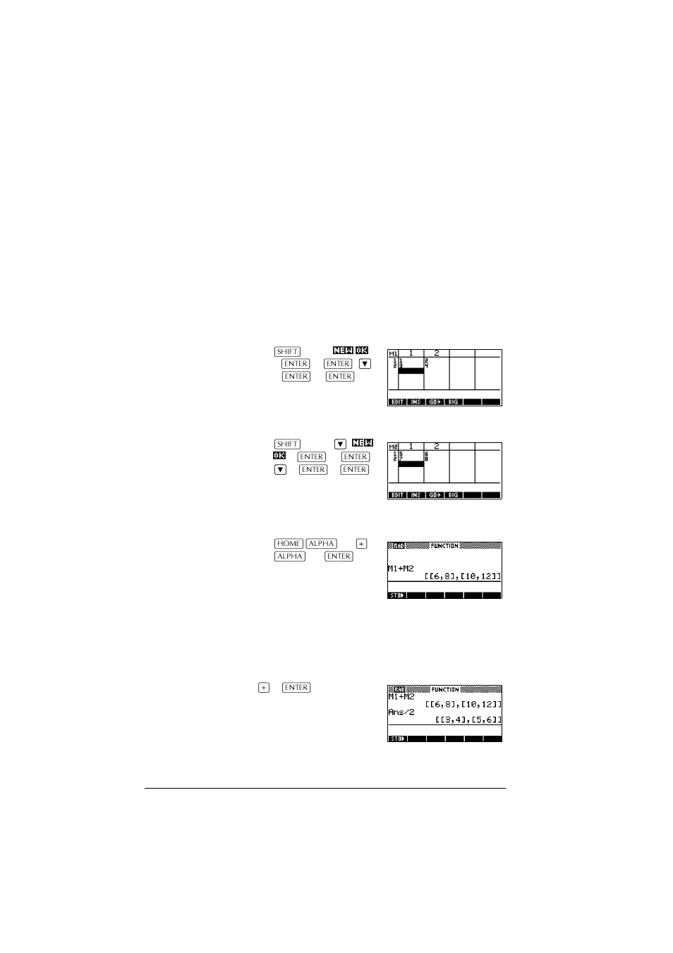 Matrix arithmetic | HP 39g+ User Manual | Page 178 / 288