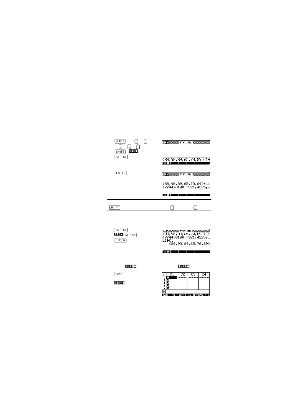 Finding statistical values for list elements | HP 39g+ User Manual | Page 196 / 288