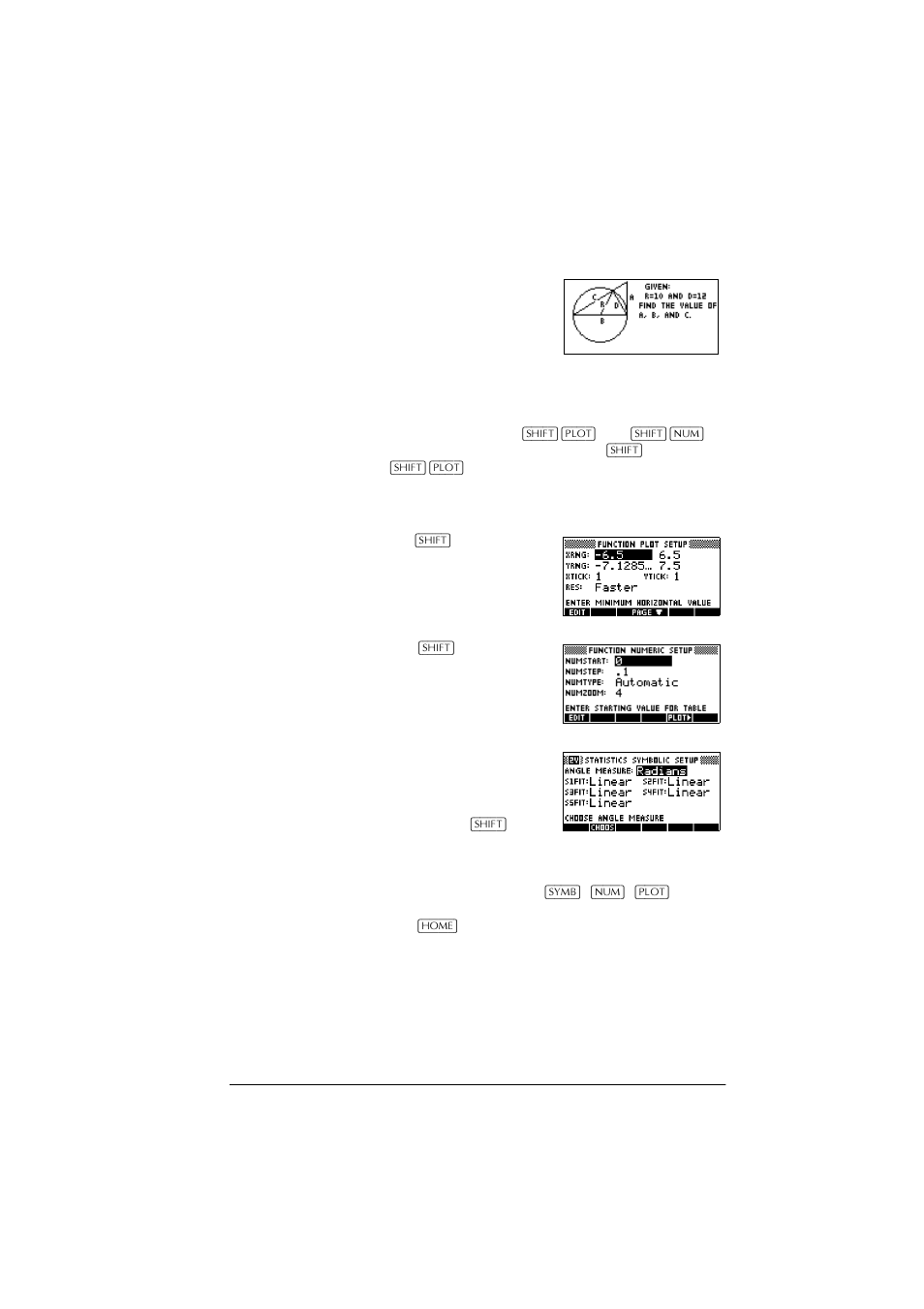 Aplet view configuration, Plot setup, Numeric setup | Symbolic setup | HP 39g+ User Manual | Page 27 / 288