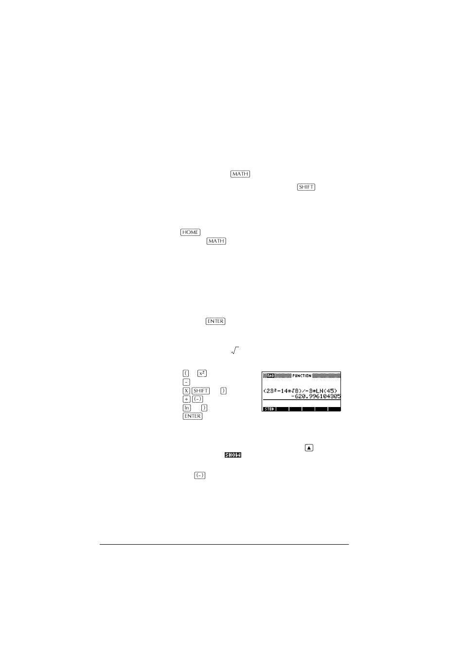 Mathematical calculations, Where to start, Entering expressions | Long results, Negative numbers | HP 39g+ User Manual | Page 28 / 288