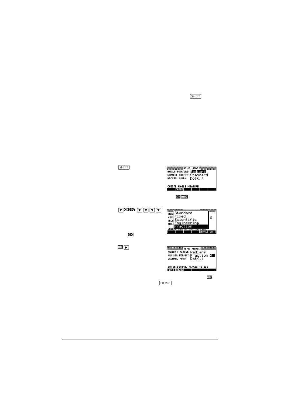 Using fractions, Clearing the display history, Setting fraction mode | HP 39g+ User Manual | Page 34 / 288