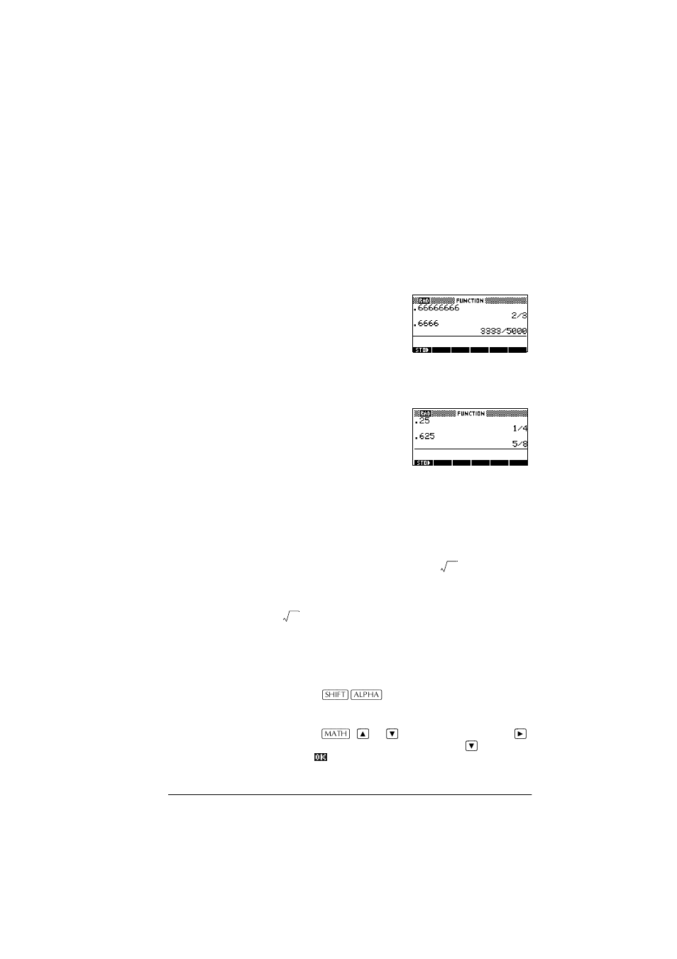 Complex numbers, Converting a number to a fraction | HP 39g+ User Manual | Page 37 / 288