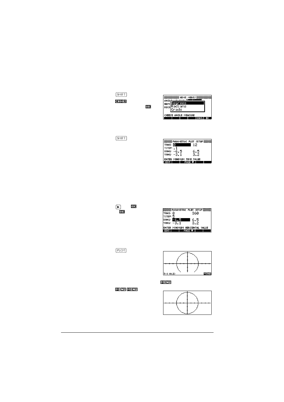 Set angle measure, Set up the plot, Plot the expression | HP 39g+ User Manual | Page 74 / 288