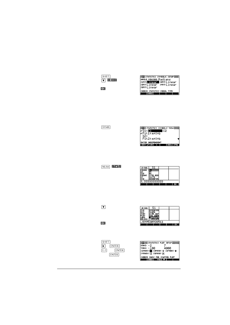 Choose fit and data columns, Explore statistics, Setup plot | HP 39g+ User Manual | Page 95 / 288