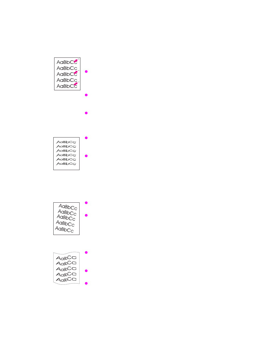 Vertical repetitive defects, Misformed characters, Curl or wave | HP 2100 TN User Manual | Page 107 / 184