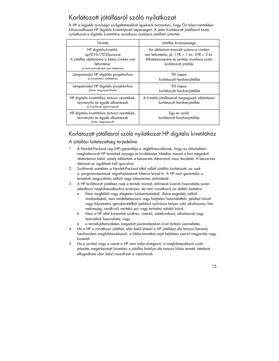 Korlátozott jótállásról szóló nyilatkozat | HP XP7010 User Manual | Page 15 / 40