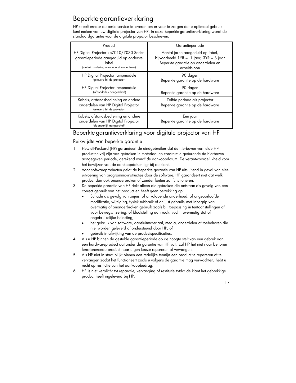 Beperkte-garantieverklaring | HP XP7010 User Manual | Page 17 / 40