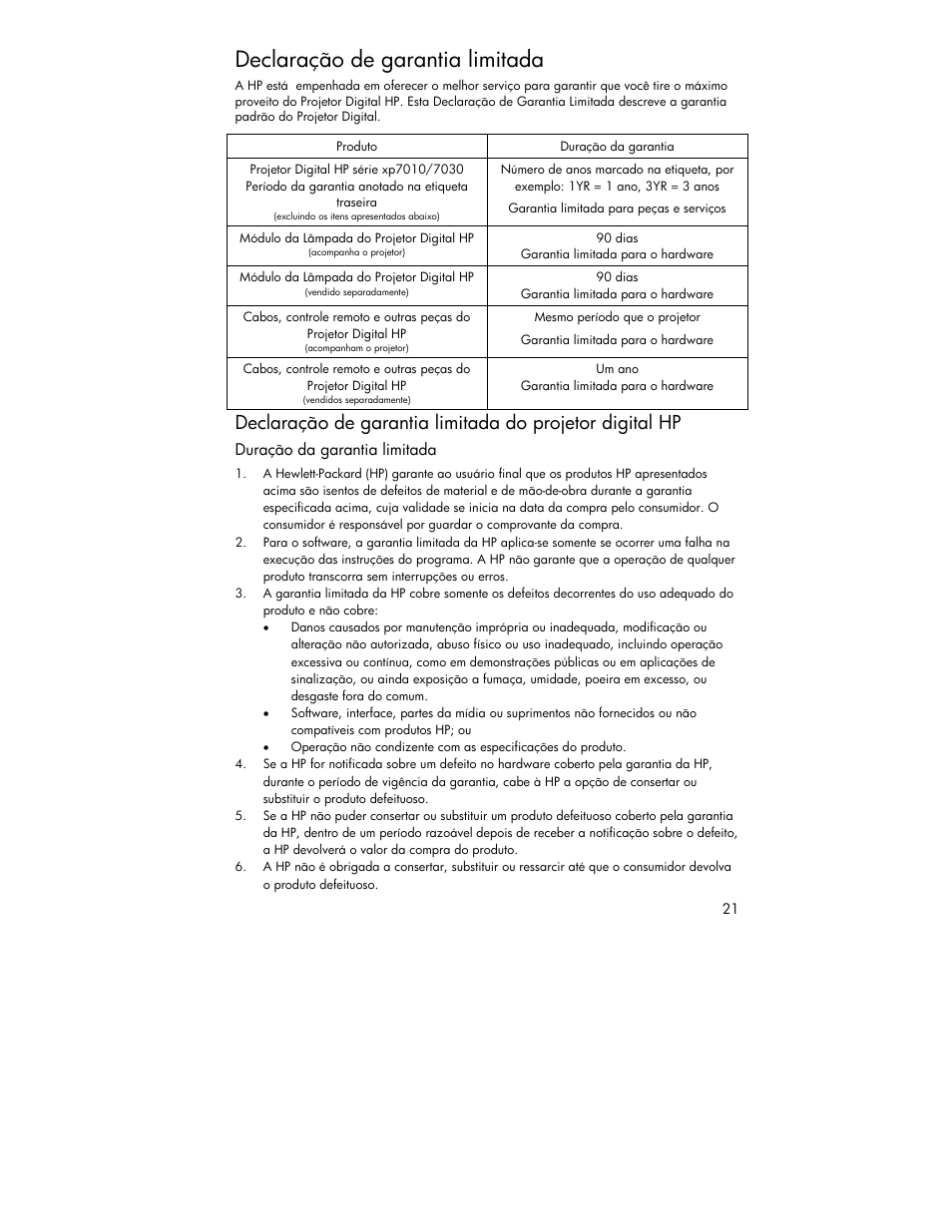 Declaração de garantia limitada | HP XP7010 User Manual | Page 21 / 40