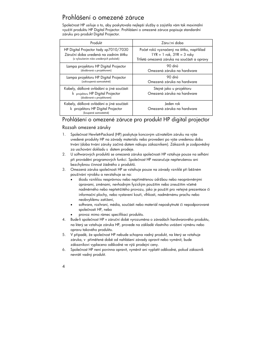 Prohlášení o omezené záruce | HP XP7010 User Manual | Page 4 / 40