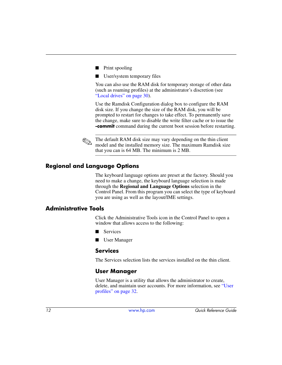 Regional and language options, Administrative tools | HP T5000 User Manual | Page 16 / 41