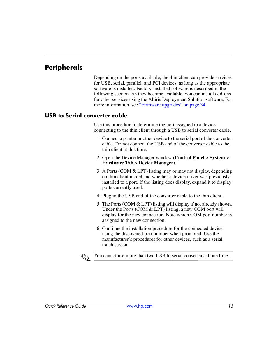 Peripherals, Usb to serial converter cable | HP T5000 User Manual | Page 17 / 41
