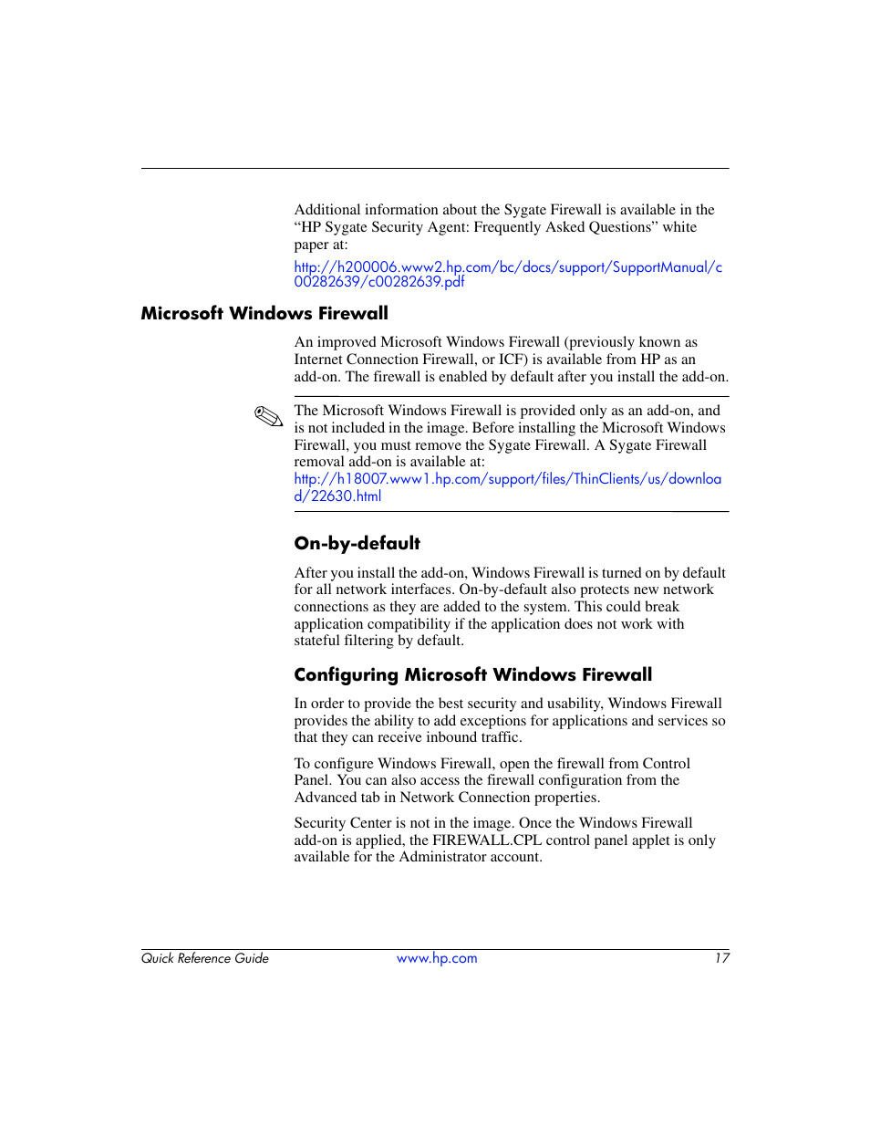 Microsoft windows firewall | HP T5000 User Manual | Page 21 / 41