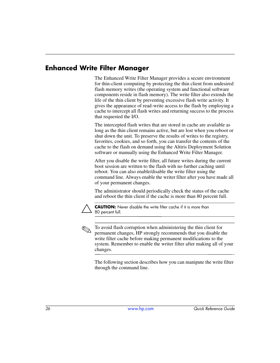 Enhanced write filter manager, Command during the current boot session. see, Enhanced | HP T5000 User Manual | Page 30 / 41