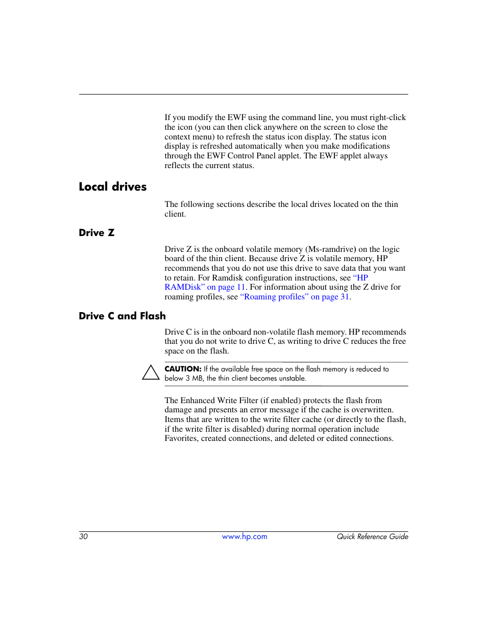 Local drives, Drive z, Drive c and flash | Drive z drive c and flash | HP T5000 User Manual | Page 34 / 41