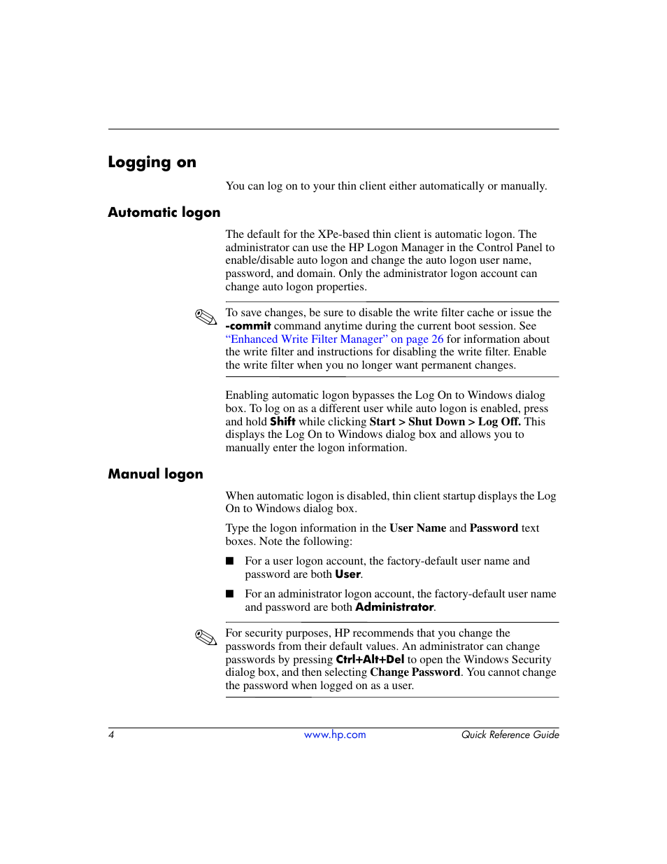 Logging on, Automatic logon, Manual logon | Automatic logon manual logon | HP T5000 User Manual | Page 8 / 41