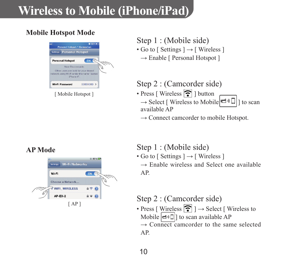 Englis h wireless to mobile (iphone/ipad) | HP T450 User Manual | Page 11 / 66