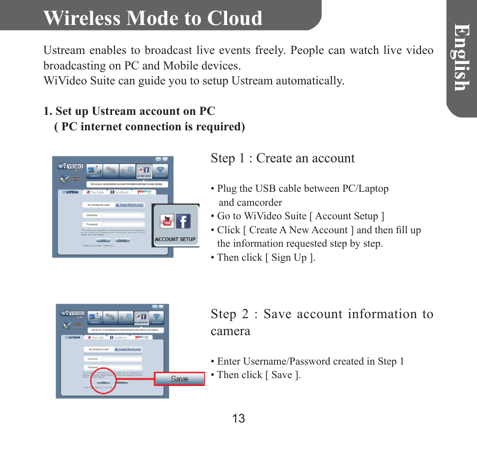 Englis h wireless mode to cloud | HP T450 User Manual | Page 14 / 66