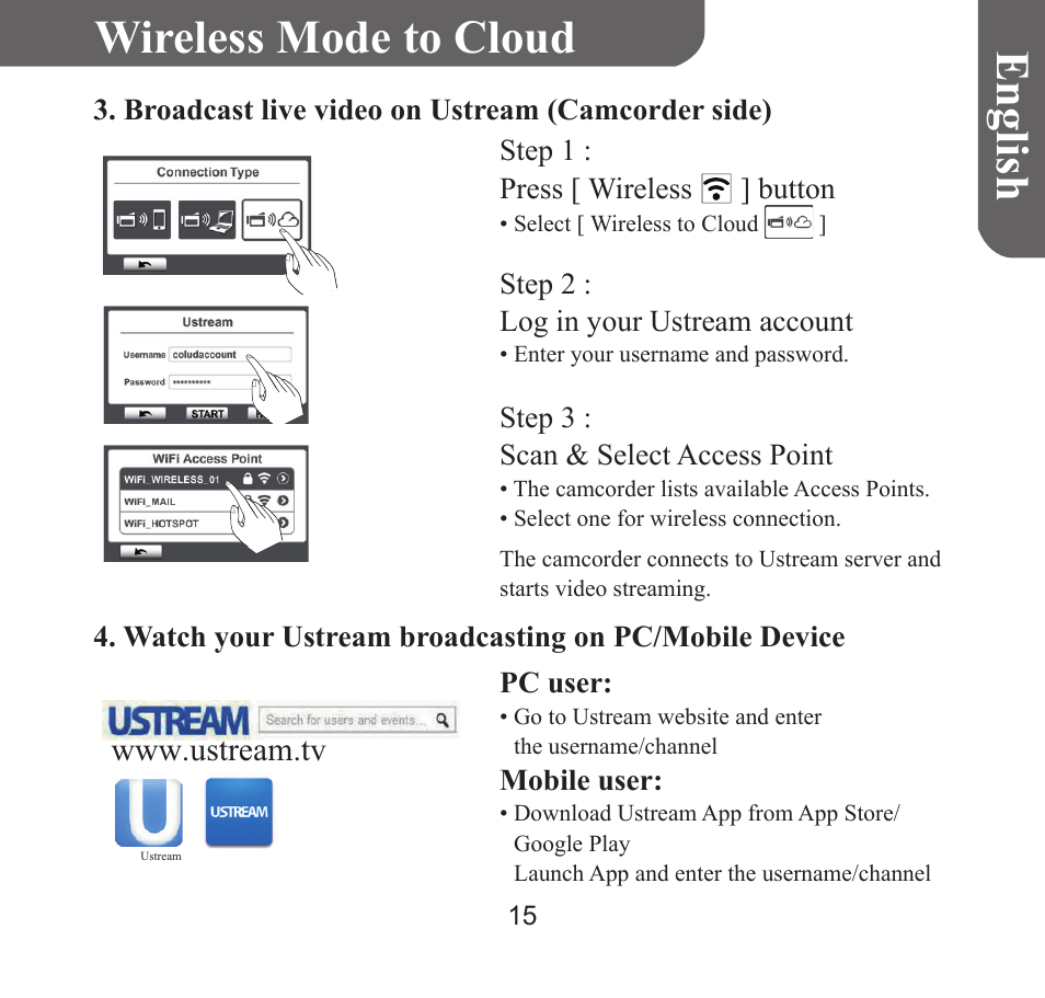 Englis h wireless mode to cloud | HP T450 User Manual | Page 16 / 66