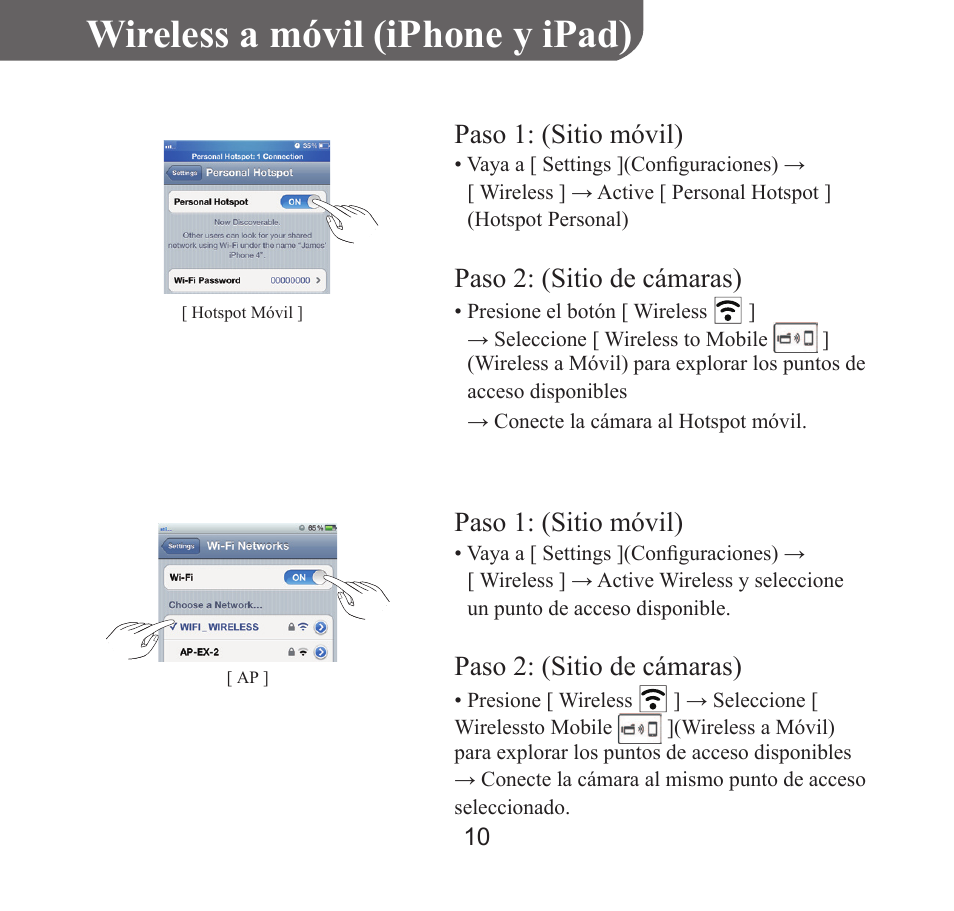 Españo l, Wireless a móvil (iphone y ipad) | HP T450 User Manual | Page 43 / 66