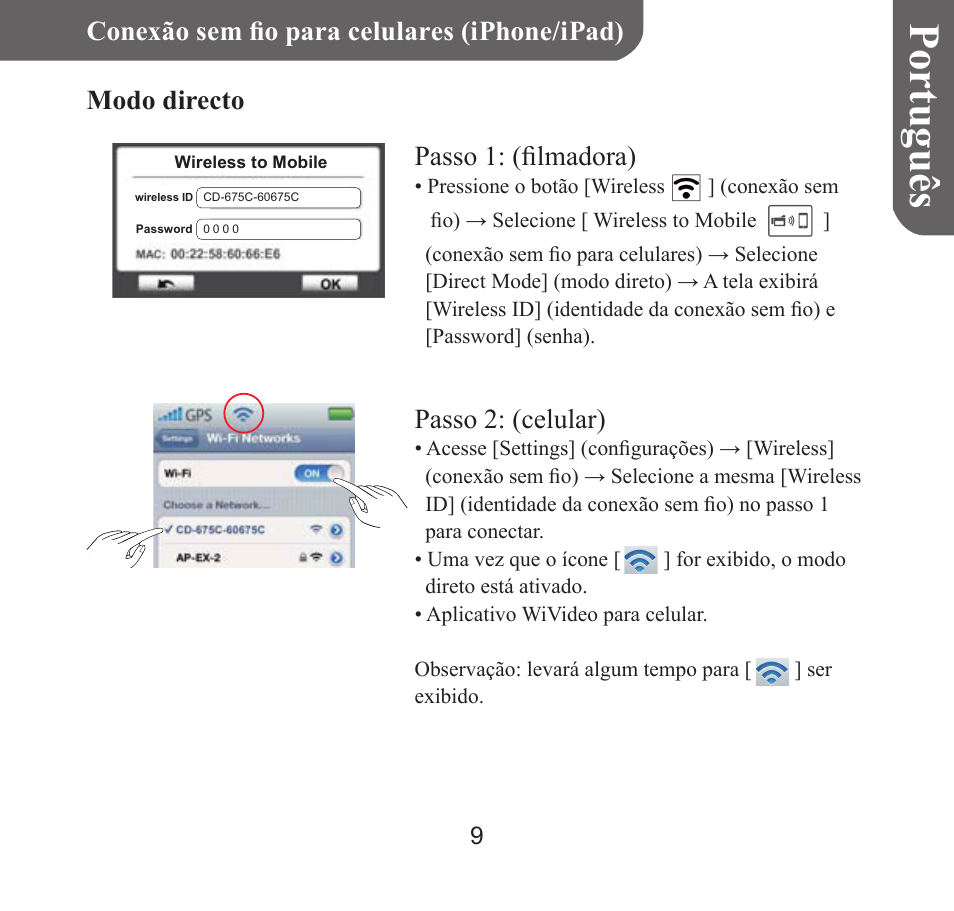 Portuguê s, Passo 2: (celular) | HP T450 User Manual | Page 58 / 66