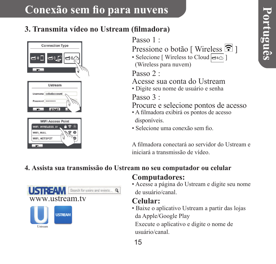 Portuguê s, Conexão sem fio para nuvens | HP T450 User Manual | Page 64 / 66