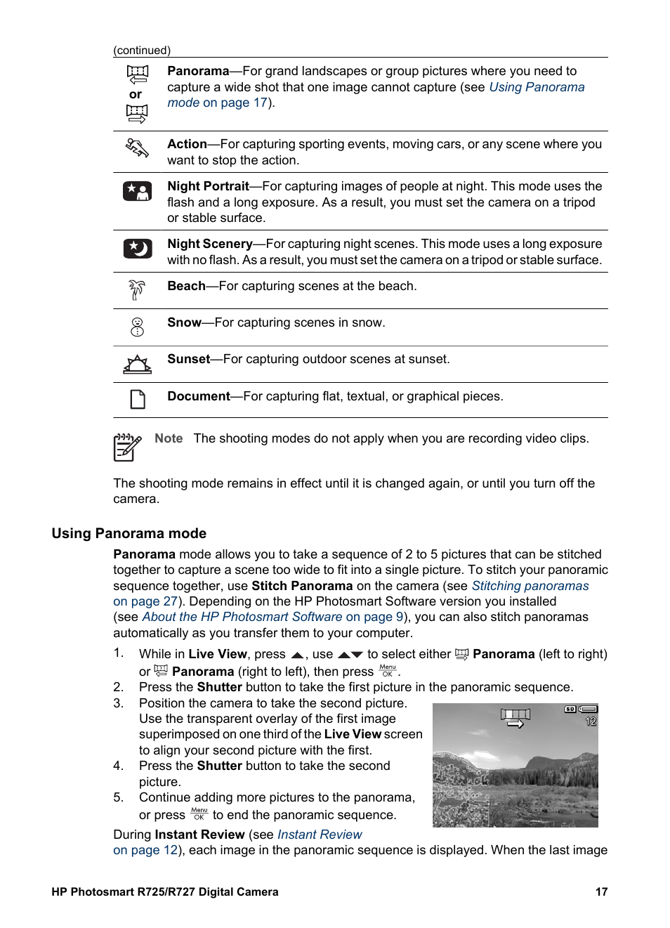 Using panorama mode | HP R725 User Manual | Page 17 / 56